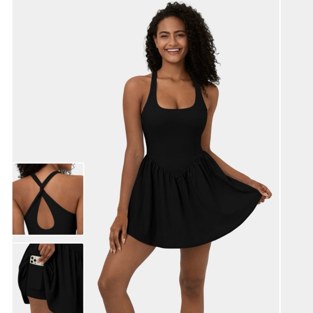 Halara Backless Corset 2-in-1 Pocket Mini Quick Dry Flowy Active Dress